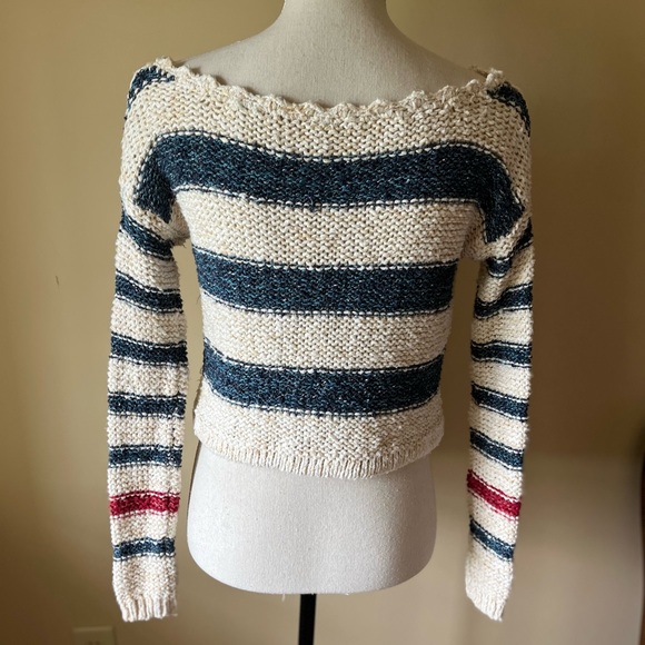 Free People Sailor’s Song Sweater Cropped w/Drawstring Waist Size  XSmall - Picture 5 of 14